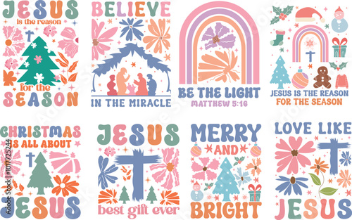Boho Christian Christmas Saying SVG Design Bundle, Jesus Christmas Bundle, Jesus Is The Reason For The Season SVG, holy Christmas scene, Vector illustration, Family holidays, floral illustration