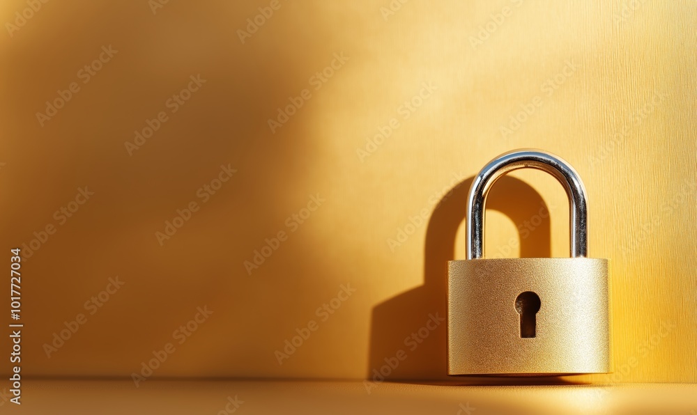 A golden padlock on a yellow background symbolizing security, protection, and privacy in a well-lit minimalist setting. A golden padlock on a yellow background symbolizing security, protection, and privacy in a well-lit minimalist setting.