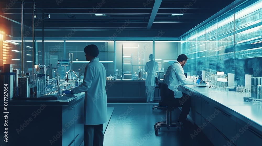 Innovative scientists conducting research in a state of the art laboratory environment Innovative scientists conducting research in a state of the art laboratory environment