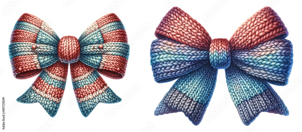 Naklejka premium Christmas bow with knitted texture in watercolor style.