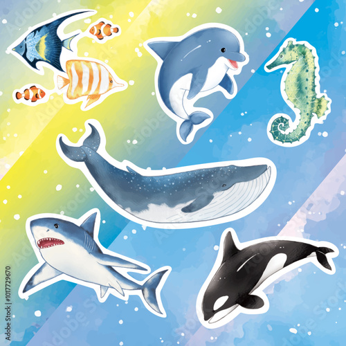 Bring playful sea life to your crafts with these lively marine animals. Ideal for stickers, scrapbooks, or wall decor—perfect for any ocean-themed project!