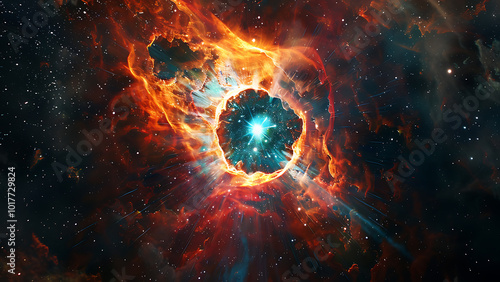 Explosive space nebula with glowing central star