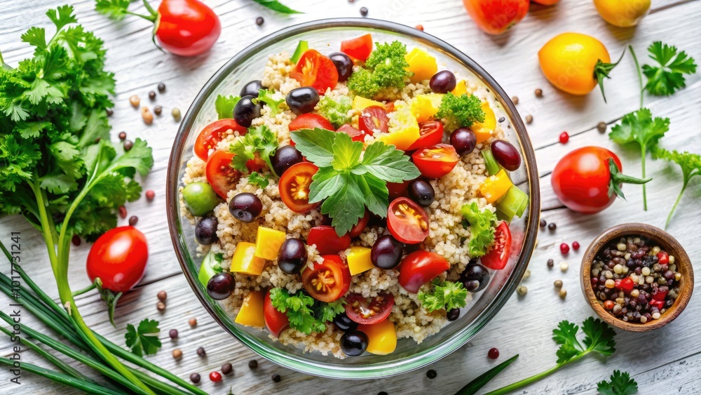 Quinoa salad bursting with colorful vegetables is a delicious, nutritious meal perfect for promoting wellness and enhancing your healthy eating habits. Enjoy this fresh dish! Quinoa salad bursting with colorful vegetables is a delicious, nutritious meal perfect for promoting wellness and enhancing your healthy eating habits. Enjoy this fresh dish!