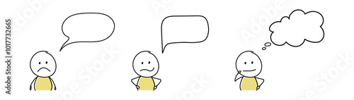 Collection of blank speech bubbles with unhappy stickman. Vector