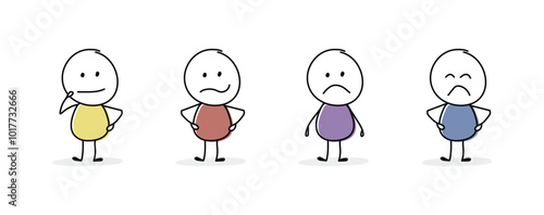 Collection of funny stickman with different emotions. Icon set. Vector
