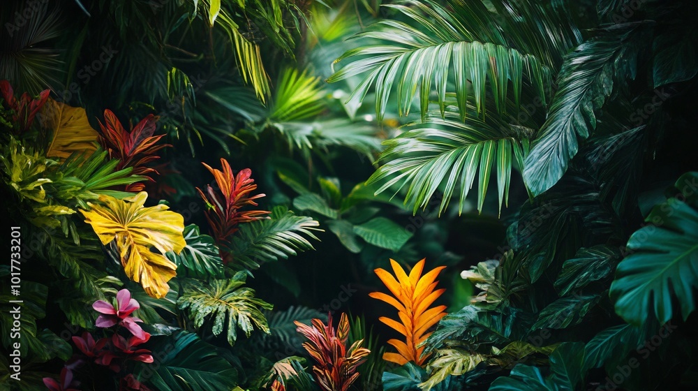 Lush Tropical Foliage with Vibrant Colors. Lush Tropical Foliage with Vibrant Colors.