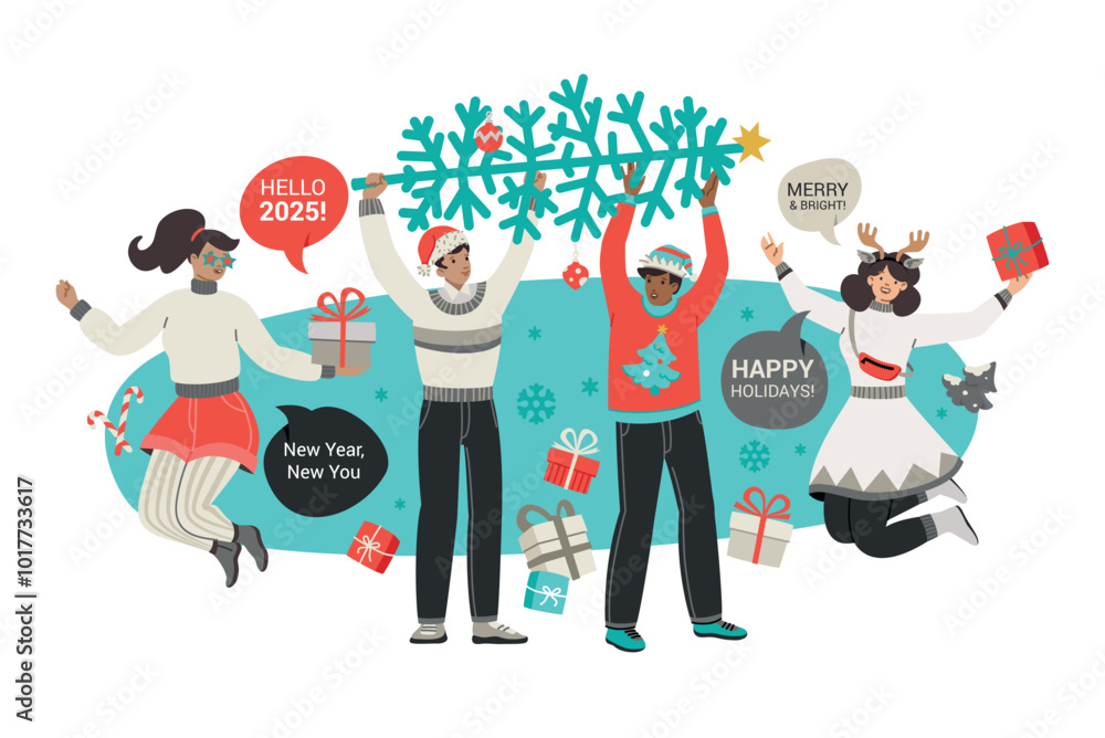 Obraz premium group of young people celebrating new year