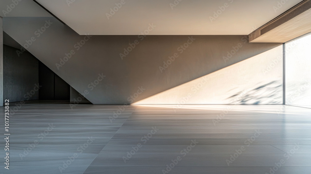Obraz premium Modern minimalist interior with geometric shapes and natural light in a spacious setting