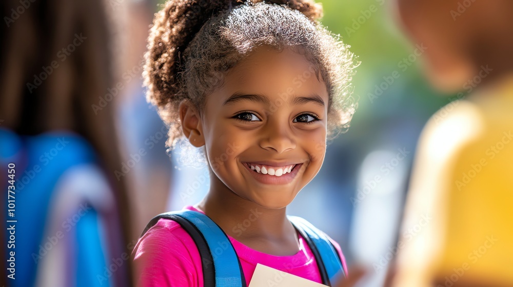 A young girl smiles as she looks at the camera. A young girl smiles as she looks at the camera.