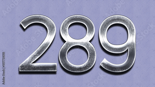 3D Chrome number design of 289 on purple wall.