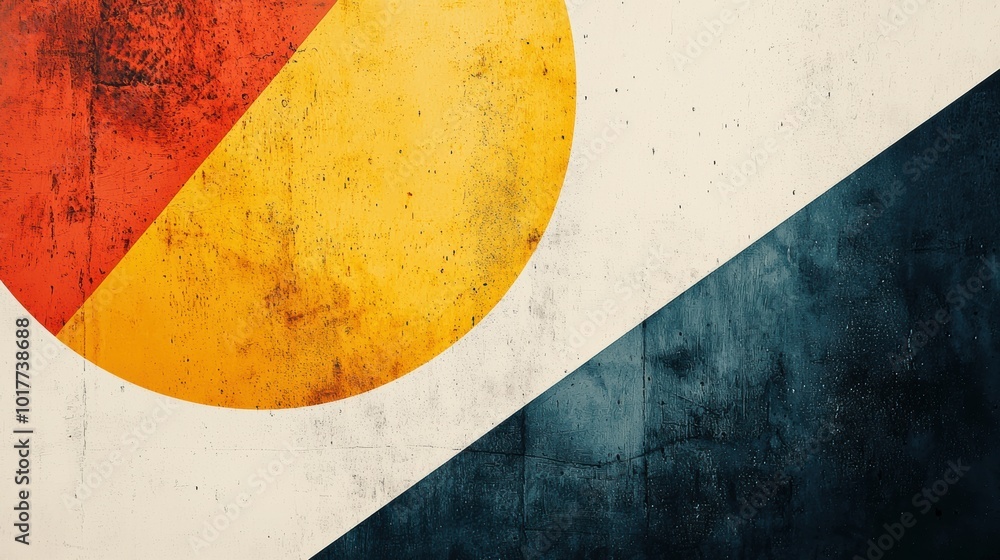 Vibrant Geometric Abstract Triangular Composition with Retro Texture