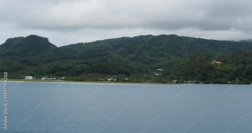 Papeete, Raiatea, Society Islands, French Polynesia. Slow panning of the coastline. Papeete, Raiatea, Society Islands, French Polynesia. Slow panning of the coastline.