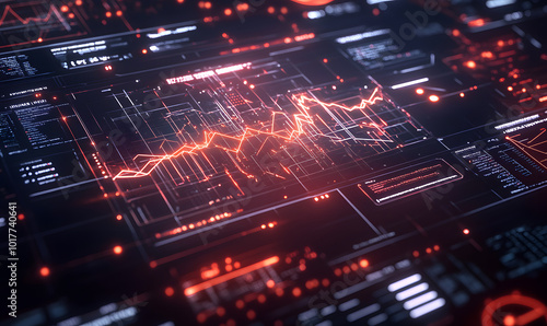 Futuristic financial dashboards and luxury business charts with glowing neon lines, gold accents, and connected nodes for corporate branding.