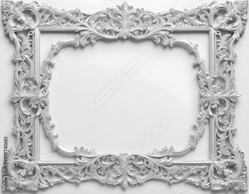 A black and gold ornate picture frame with a blank white space in the center