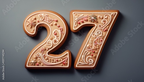 Decorated cookie, number 27, illustration for birthday or anniversary celebration