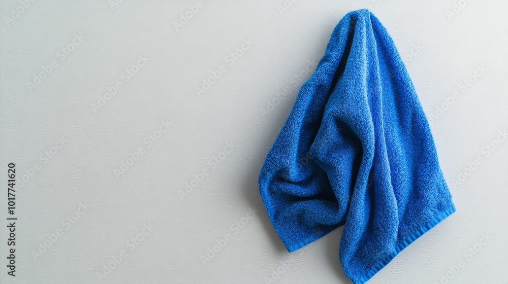 A blue kitchen towel, set against a plain white background. A blue kitchen towel, set against a plain white background.