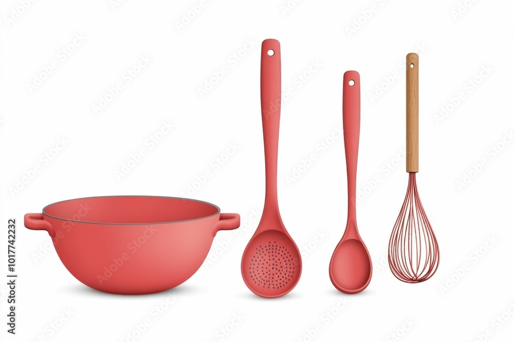 Minimalistic showcasing a colander whisk and ladle essential kitchen utensils for cooking baking and food displayed against a clean white background with a modern functional design Minimalistic showcasing a colander whisk and ladle essential kitchen utensils for cooking baking and food displayed against a clean white background with a modern functional design