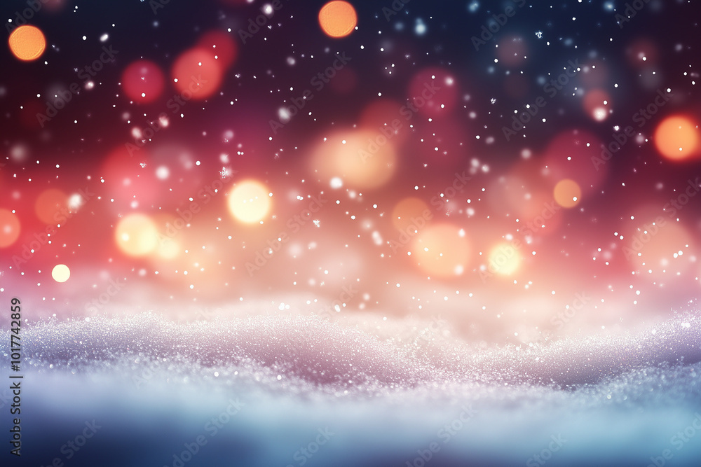 Obraz premium Festive Christmas Winter Background with Snow and Blurred Bokeh for Merry Christmas and Happy New Year Greeting Card
