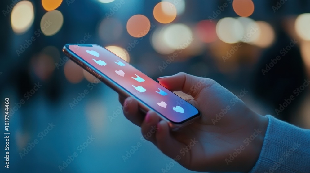 Holding a Smartphone with Blurred Lights in the Background Holding a Smartphone with Blurred Lights in the Background