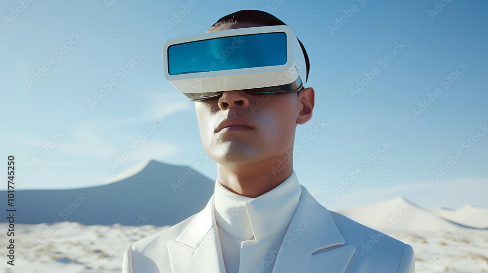 Futuristic Businessman in White Desert Futuristic Businessman in White Desert