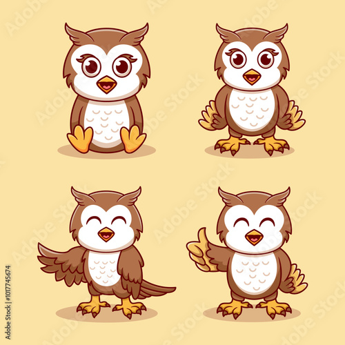 Collection of Owl Cartoon Character Illustration using modern style vector view