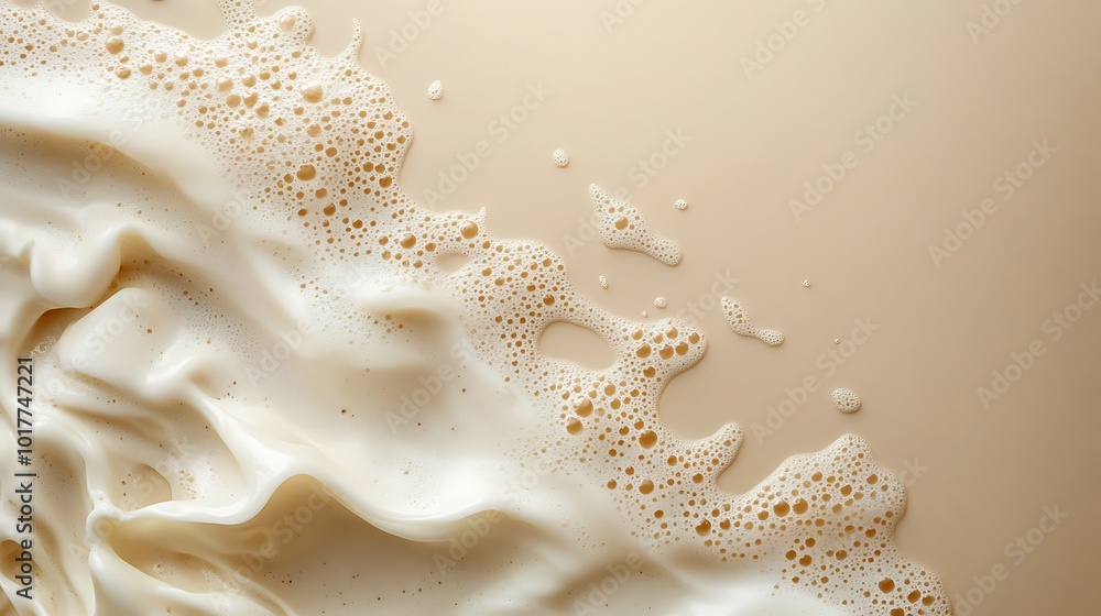 Close-up of creamy white foam on a beige background. Close-up of creamy white foam on a beige background.
