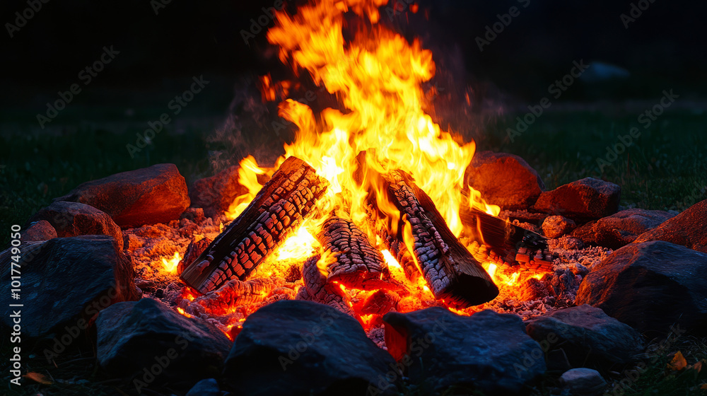 Campfire Gathering with Friends Under Night Sky Campfire Gathering with Friends Under Night Sky