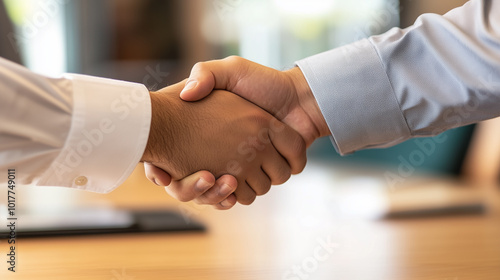 close up of two hands shaking, symbolizing agreement and partnership in professional setting. image conveys trust and collaboration