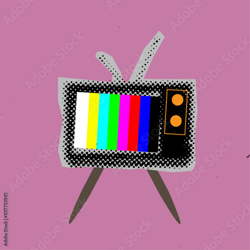 Old tv in halftone style for collage design,cut out retro element