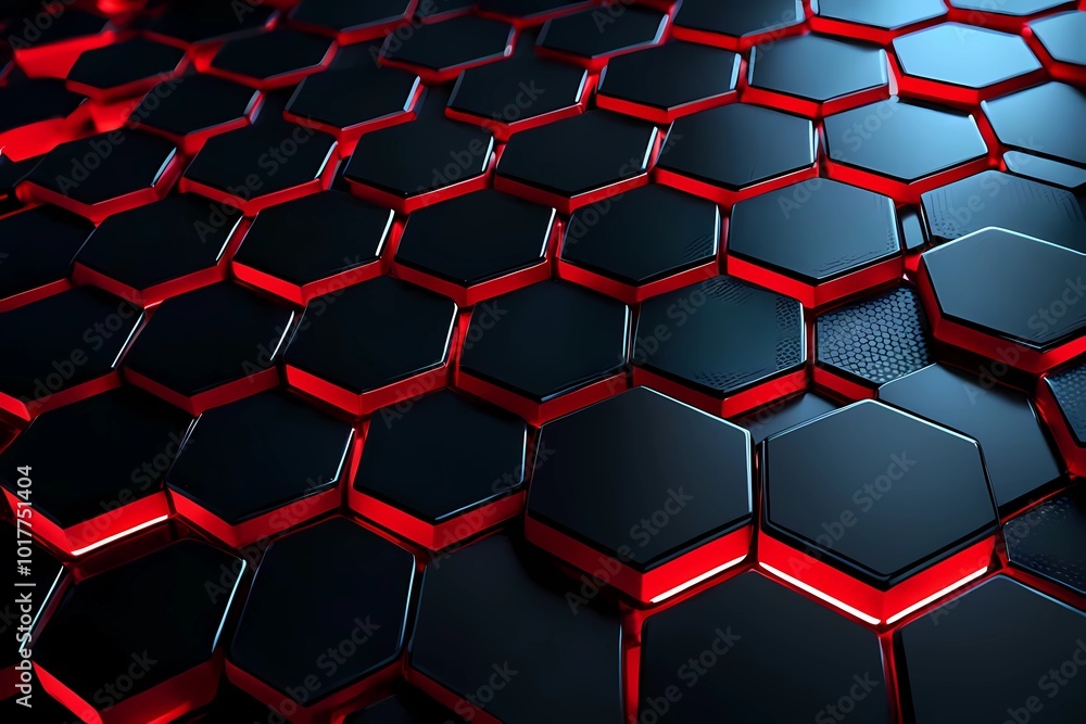 Dark hexagon pattern on red neon background. Modern geometric shapes technology style. ai Dark hexagon pattern on red neon background. Modern geometric shapes technology style. ai