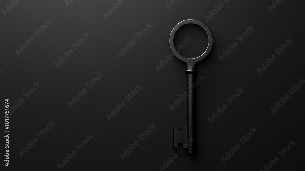 Black key resting on black background with copy space Black key resting on black background with copy space
