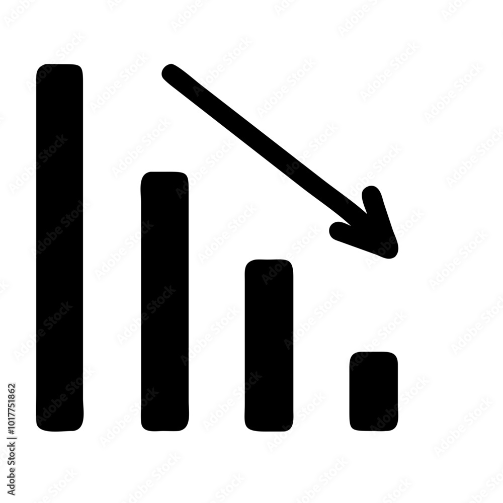 Cost reduction icon depicting a declining bar chart with an arrow, representing expenses management in business and marketing Cost reduction icon depicting a declining bar chart with an arrow, representing expenses management in business and marketing