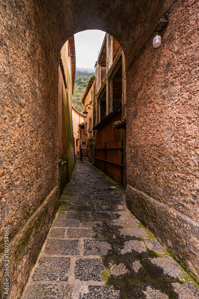 Fototapeta premium views of the Maratea seaside village in a cloudy day, Potenza, Basilicata