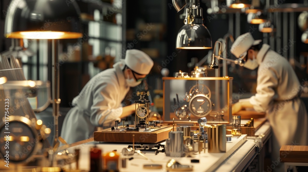 Master Craftsmanship Skilled Watchmakers at Work in a Luxurious Repair Workshop Master Craftsmanship Skilled Watchmakers at Work in a Luxurious Repair Workshop