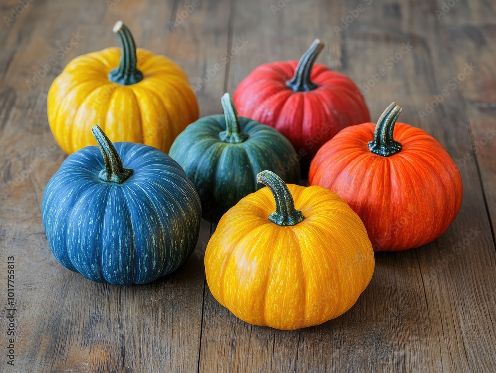 Colorful pumpkins on wooden background Colorful pumpkins on wooden background