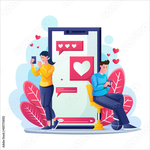 Online Dating On Valentine's Day using modern style vector view