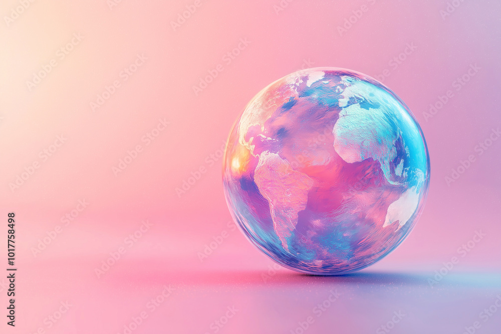 Holographic Earth model on pink background with copy space. Template for world education projects, travel blogs, business presentations and eco projects Holographic Earth model on pink background with copy space. Template for world education projects, travel blogs, business presentations and eco projects