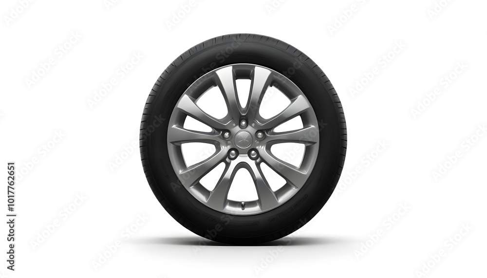 Fototapeta premium silver alloy wheel with a black tire