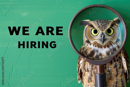 Curious Owl with Magnifying Glass: Join Our Team photo