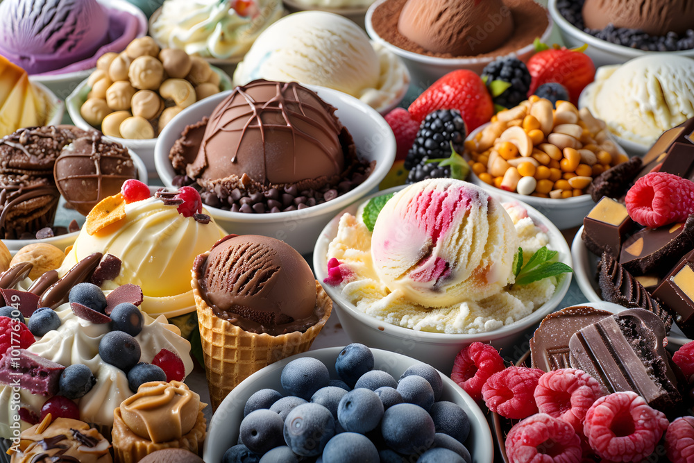 Variety of Delectable Ice Desserts: From Scoops of Ice Cream, Artisanal Gelato Cones to Fruity Popsicles Variety of Delectable Ice Desserts: From Scoops of Ice Cream, Artisanal Gelato Cones to Fruity Popsicles