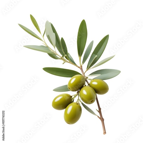 Green olives on a branch with leaves