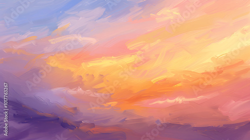 Abstract Sunset Painting: Warm Hues and Brushstrokes