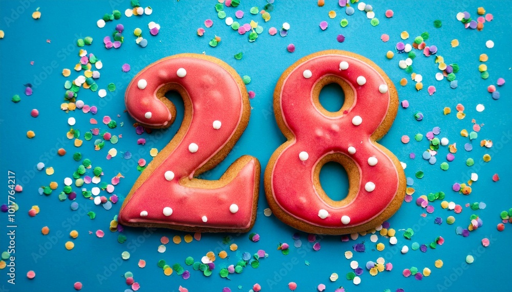 Decorated cookie, number 28, image for birthday or anniversary celebration Decorated cookie, number 28, image for birthday or anniversary celebration