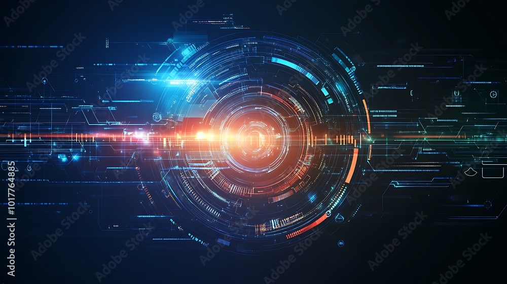 Obraz premium Abstract futuristic technology background with glowing circles and lines.