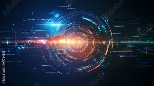 Abstract futuristic technology background with glowing circles and lines.