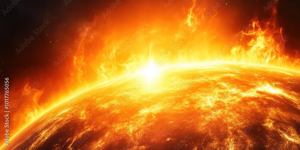 Fototapeta premium Solar Explosion: Earth in the Blazing Path of Flames