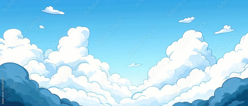 A beautiful digital depiction of fluffy clouds against a bright blue sky. A beautiful digital depiction of fluffy clouds against a bright blue sky.