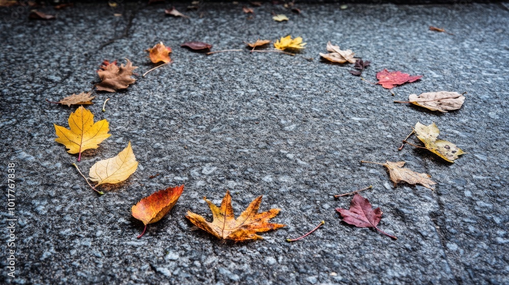 A Serene Array of Colorful Autumn Leaves on Stone: Nature's Beautiful Arrangement A Serene Array of Colorful Autumn Leaves on Stone: Nature's Beautiful Arrangement
