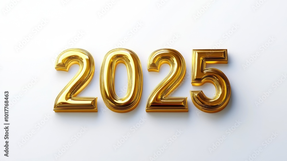 Bright White Background with Golden 2025 Balloons Bright White Background with Golden 2025 Balloons