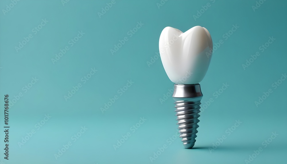 A white dental implant on a teal background A white dental implant on a teal background